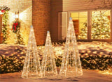 3-Piece Pre-Lit Christmas Cone Trees - 90 Warm White LEDsStar Beaded Strings, Waterproof, 04796158