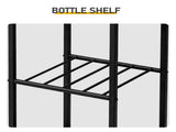 Black Outdoor Table with Double-Tier Side Shelf, Storage Basket & Wine Glass Rack, Iron Patio 84885275