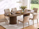 70.9" Oval Dining Table for 6 People, Fluted Cylindrical Pedestals with Roll-up Door Storage 74640654