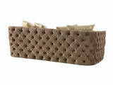 Naomi Button Tufted Loveseat with Velvet Fabric and Gold Accent in Taupe B00961116