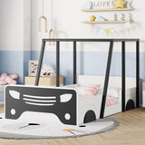 ZNTS Twin Size Car-shaped Bed with Roof,Wooden Twin Floor Bed with wheels and door Design,Montessori 07290986