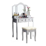 ZNTS Wooden Vanity Make Up Table and Stool Set, Silver 33693412