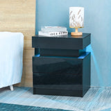 ZNTS LED Nightstand Modern Black Nightstand with Led Lights Wood Led Bedside Table Nightstand with 2 High 52422829