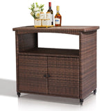 ZNTS Outdoor Bar Cart with Storage Cabinet, Patio Wicker Sideboard Buffet Cabinet Prep Table, Outside 65724130