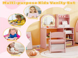 2-in-1 Kids Vanity & Writing Desk Set - LED Lighted Shatterproof Mirror , Pink 29083639