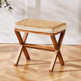 Ottoman Footstool Natural Seagrass Footrest Pouf Ottomans with X Wooden Legs Rectangular Hand 05317591