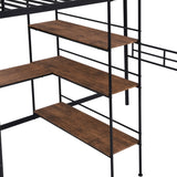 ZNTS Twin Size Metal Loft Bed and Built-in Desk and Shelves,Black WF288853AAB