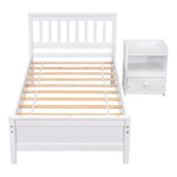 Twin Bed with Headboard and Footboard for Kids, Teens, Adults,with a Nightstand,Wite W50459230