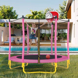 ZNTS 5.5FT Trampoline for Kids - 65" Outdoor & Indoor Mini Toddler Trampoline with Enclosure, Basketball 57537140