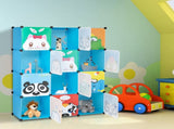 4-Layer 12-Grid 2-Hanging Rod Magic Cube Wardrobe, Plastic Steel Wire Material with Animal 30978440