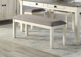 Antique White Finish 1pc 48-inch Bench Upholstered Seat Textured Fabric Wooden Dining Kitchen B011P147538