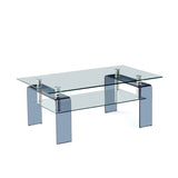 Tempered Glass Coffee, Modern Glass Coffee for Living Room, 2-Tier Storage Center Coffee W1718P253257