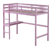 ZNTS Twin High Loft Bed, Rubber Wood Loft Bed with Safety Guardrail, built-in desk, ladder,Pink 87235573