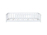 Twin Size Floor Bed with Fence without Door, Rubber Wood Floor Bed with Safety Guardrails,White W504P296795