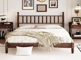 Queen Size Wood Platform Bed with Gourd Shaped Headboard,Retro Style Platform Bed with Wooden Slat 02255081