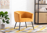 ZNTS Luxurious Design 1pc Accent Chair Yellowish Orange Velvet Clean Line Design Fabric Upholstered Black B01166685