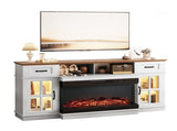 Brown Top Washed White Cabinet Fireplace TV Stand for 36 Inch Insert, 2 Doors 2 Drawers 1 Shelf 57996039