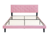 Full Size Upholstered Platform Bed Frame with Modern Button Tufted Linen Fabric Headboard, No Box W311P198070