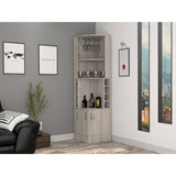 Syrah Corner Bar Cabinet, Eight Bottle Cubbies, Double Door, Two Open Shelves B070P211049