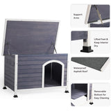 Medium Wooden Outdoor Dog House, Waterproof Roof, Elevated Floor, Grey W142763852