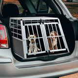Double Doors Pet Car Transport Cage Aluminium Puppy Travel Crate Box Trapezoidal Kennel Dog Cat 79060182