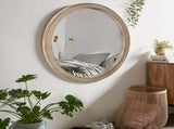 Round Decorative Wall Mirror with Woven Rattan-Textured Frame , Rustic Modern Accent Mirror W2295P547583