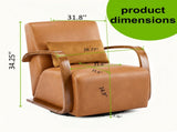 Vintage Brown Swivel Accent Chair Luxe Faux Leather, Solid Wood Armrests, Ergonomic Comfort 79132535