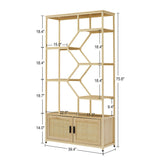Rattan bookshelf 7 tiers Bookcases Storage Rack with cabinet for Living Room Home Office, Natural, 81459635