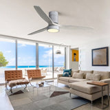 52 Inch 18W LED Ceiling Fan With Dimmable 6 Speed Remote Silver 3 Solid Wood Blade Reversible DC W93494503