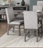 Dining Chairs 2pc Set Beige Fabric Upholstered Seat and Back Nailhead Trim Gray Finish Wood Frame B011113078