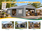 12x20 FT Heavy Duty Carport Canopy, Outdoor Garage with Roll-Up Doors & Mesh Windows, Galvanized W1422P541148