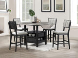 2pc Black/light Grey Counter Height Chair Counter Stools Full Back Wood Fabric Wooden Dining Room B011P228165