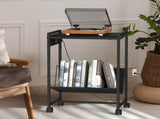 2-Tier End Table Record Player Stand with Charging Station and Vinyl Storage Shelf, Black 62250193