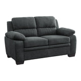 ZNTS Comfortable Plush Seating Loveseat 1pc Dark Gray Textured Fabric Channel Tufting Solid Wood Frame B011122283