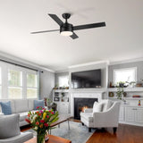 52" Integrated LED Light Matte Black Blade Ceiling Fan with Remote Control with 4 blades W1367P228998
