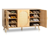 Modern Rattan Shoe Storage Cabinet with 3 Doors and Adjustable Shelves, Accent Cabinet for Living 22364309