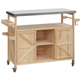 ZNTS Outdoor Kitchen Island, Rolling Bar Cart & Storage Cabinet, Farmhouse Solid Wood Outdoor Grill Table 68264633