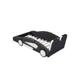 Twin Size Race Car-Shaped Platform Bed with Wheels, Black WF297945AAB