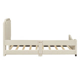 Twin Size Upholstered Daybed with Classic Stripe Shaped Headboard, Beige WF308905AAA