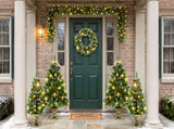6-Piece Christmas Tree Set 4 Trees with Sturdy Bases, 1 Pre-Lit Wreath, 1 Garland, Warm White N710P513660F