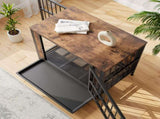 Dog Crate Furniture, Wooden Dog Crate Table, 32.8" Dog Kennel with 2 Slidings and Thick Iron W840P203066