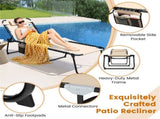 Oversized Patio Chaise Lounge, 27" Wide 4-Position Adjustable Backrest Folding Tanning Chair-Beige 16283280