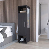 Cluster 63" Tall Wardrove One-Door Cabinet with Mirror, Three Shelves, Casters and Hanging Rod, B070P210733