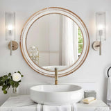 23.62 inches Round Wall Mirror for Bathroom Vanity, Wooden Farmhouse Circle Mirrors for Bedroom, W2295P246678