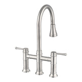 Double Handle Bridge Kitchen Faucet With Pull-Down Spray Head W122581051