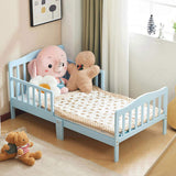 Single-layer vertical board with side guardrails, blue, 135*75*62.5cm, pine, children's wooden bed 60704776