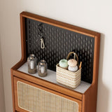 Rattan Shoe Cabinet for Entryway, Free Standing Shoe Rack with 3 Flip Drawers & Black Pegboard, W1801P172870