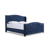 Marcella Upholstered Shelter Headboard Bed Set, King, Dark Sapphire Blue Woven B2719P238228