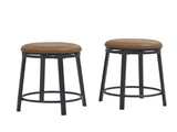 360&deg Swivel Stools Set of 2 Modern Counter-Height Stools with Brown Fabric Seat & Black Metal 33096623