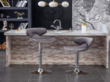 Masaccio Velvet Upholstered Adjustable Swivel Barstool, Set of 2, Gray T2574P164846